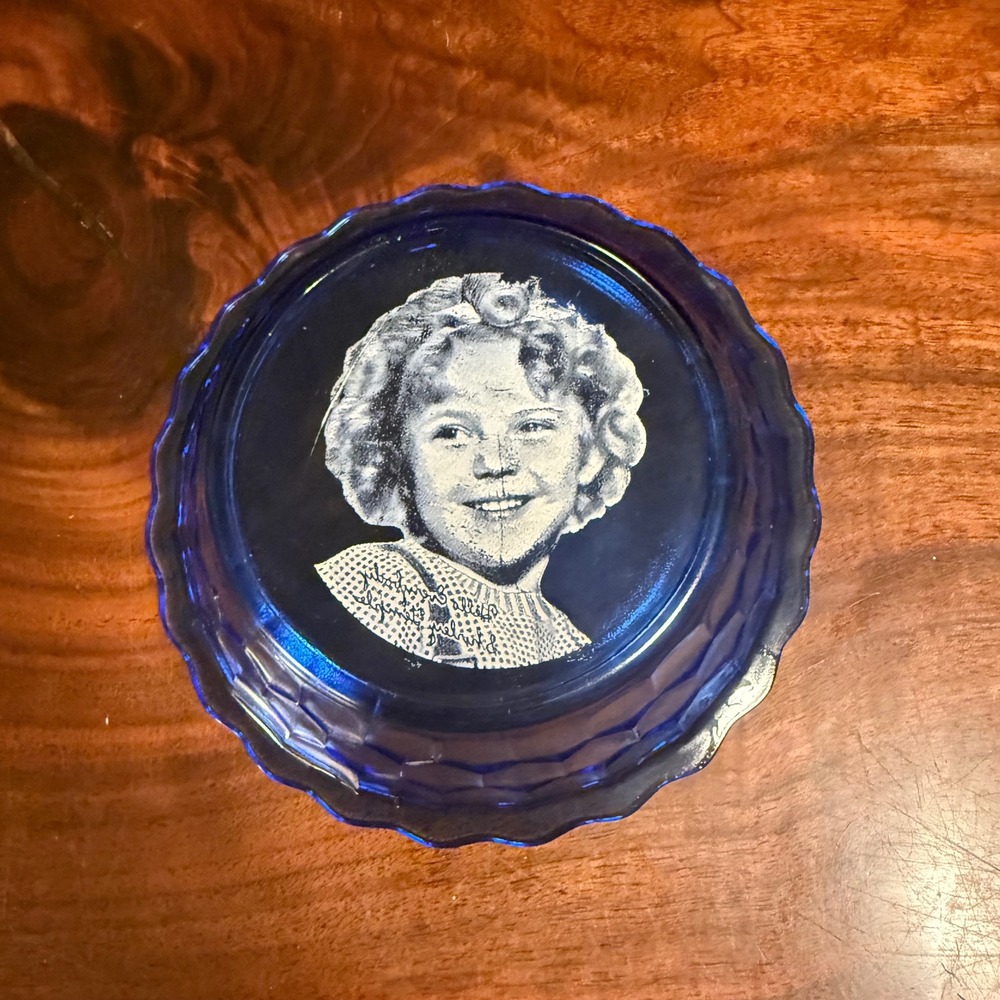 Vintage Shirley‎ Temple Cobalt Blue Glass Candy Dish Trinket Tray Collectible